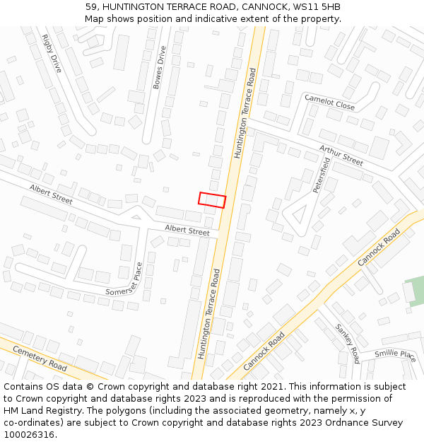 59, HUNTINGTON TERRACE ROAD, CANNOCK, WS11 5HB: Location map and indicative extent of plot