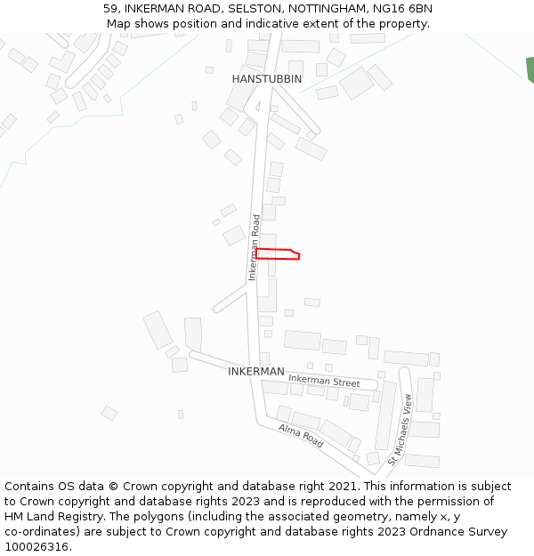 59, INKERMAN ROAD, SELSTON, NOTTINGHAM, NG16 6BN: Location map and indicative extent of plot