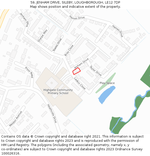 59, JENHAM DRIVE, SILEBY, LOUGHBOROUGH, LE12 7DP: Location map and indicative extent of plot