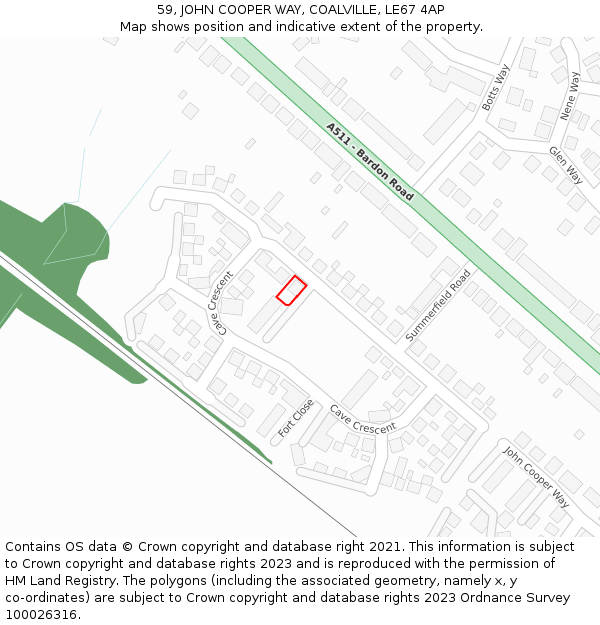 59, JOHN COOPER WAY, COALVILLE, LE67 4AP: Location map and indicative extent of plot
