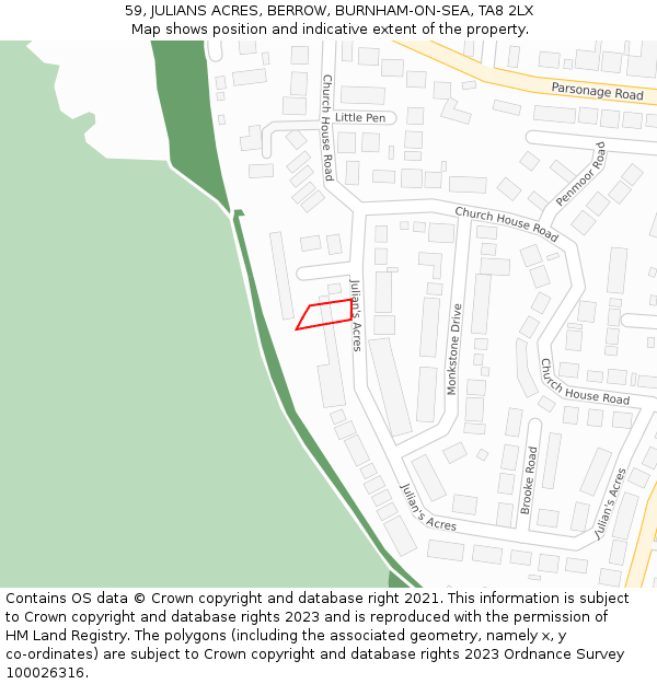 59, JULIANS ACRES, BERROW, BURNHAM-ON-SEA, TA8 2LX: Location map and indicative extent of plot