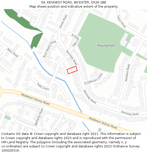 59, KENNEDY ROAD, BICESTER, OX26 2BE: Location map and indicative extent of plot