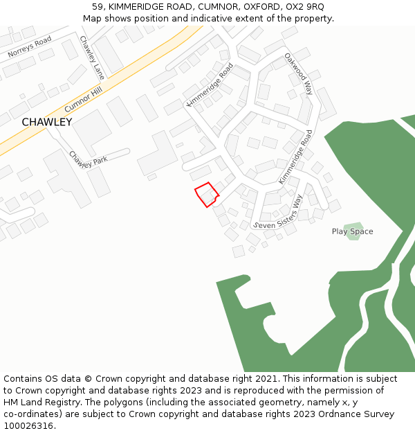 59, KIMMERIDGE ROAD, CUMNOR, OXFORD, OX2 9RQ: Location map and indicative extent of plot