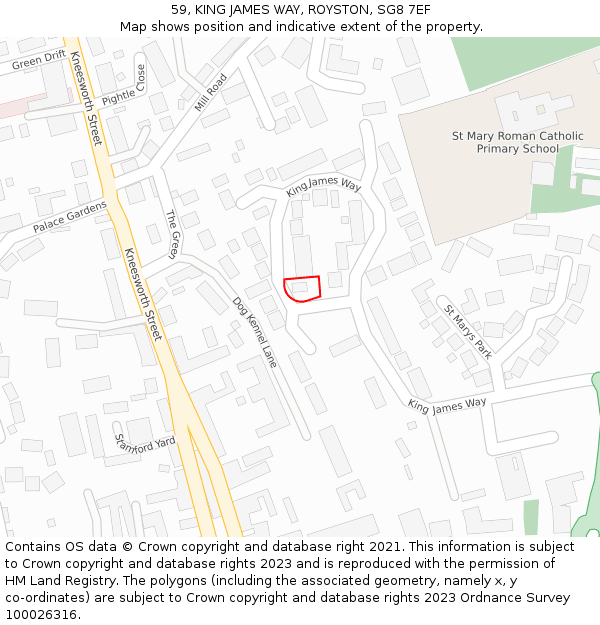 59, KING JAMES WAY, ROYSTON, SG8 7EF: Location map and indicative extent of plot