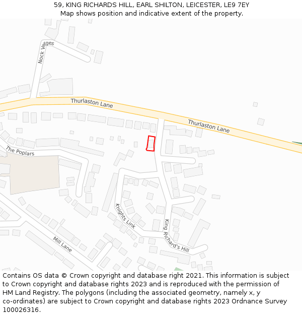 59, KING RICHARDS HILL, EARL SHILTON, LEICESTER, LE9 7EY: Location map and indicative extent of plot