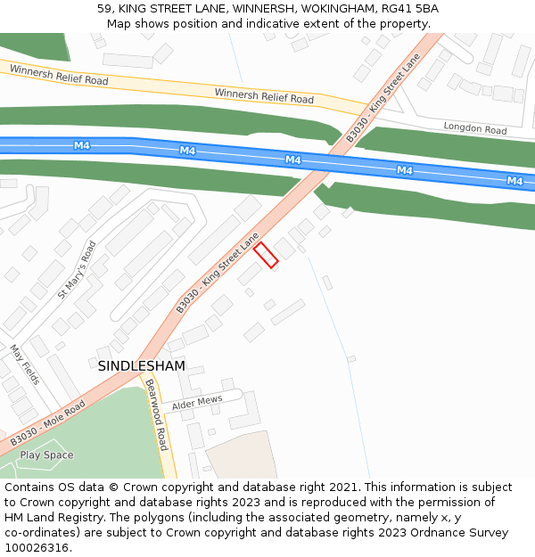 59, KING STREET LANE, WINNERSH, WOKINGHAM, RG41 5BA: Location map and indicative extent of plot