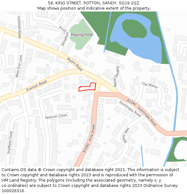 59, KING STREET, POTTON, SANDY, SG19 2QZ: Location map and indicative extent of plot