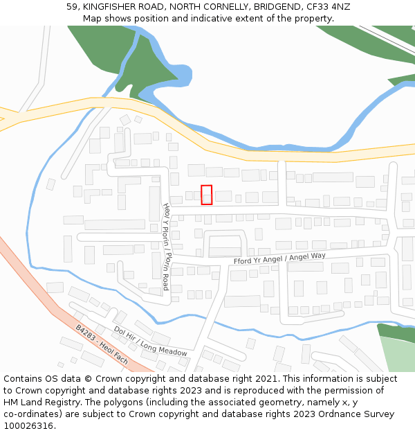 59, KINGFISHER ROAD, NORTH CORNELLY, BRIDGEND, CF33 4NZ: Location map and indicative extent of plot