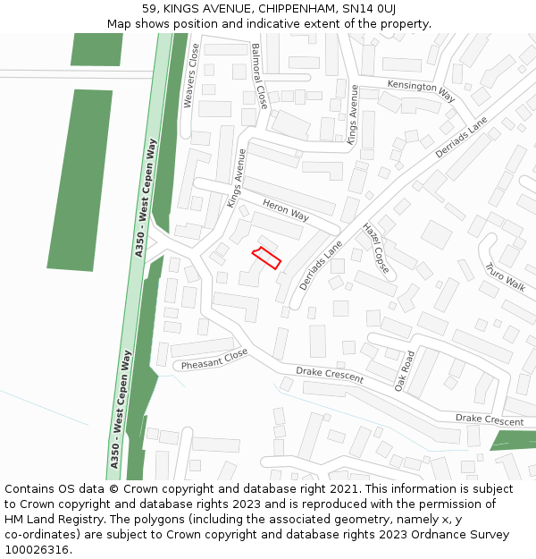 59, KINGS AVENUE, CHIPPENHAM, SN14 0UJ: Location map and indicative extent of plot