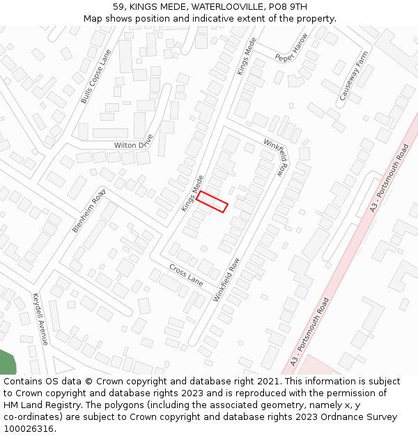 59, KINGS MEDE, WATERLOOVILLE, PO8 9TH: Location map and indicative extent of plot