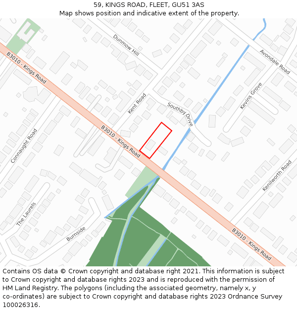 59, KINGS ROAD, FLEET, GU51 3AS: Location map and indicative extent of plot