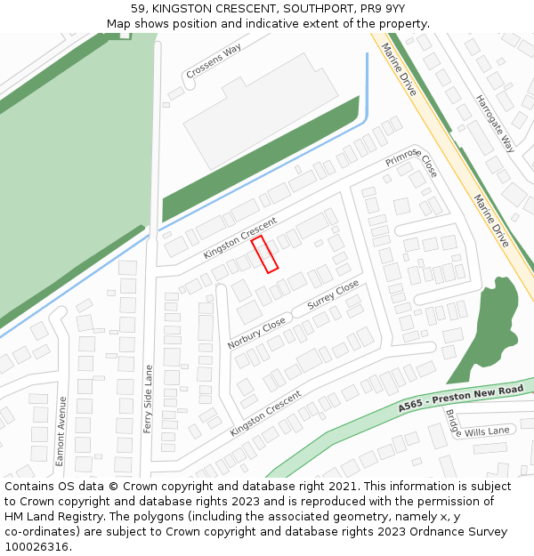 59, KINGSTON CRESCENT, SOUTHPORT, PR9 9YY: Location map and indicative extent of plot