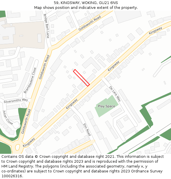 59, KINGSWAY, WOKING, GU21 6NS: Location map and indicative extent of plot