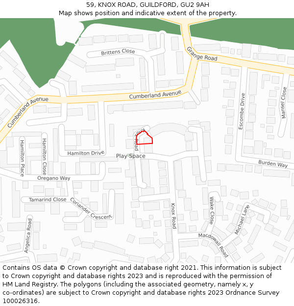 59, KNOX ROAD, GUILDFORD, GU2 9AH: Location map and indicative extent of plot