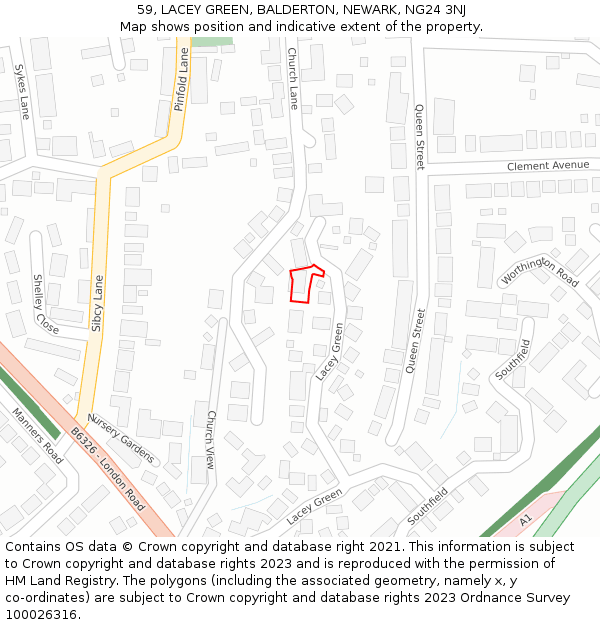 59, LACEY GREEN, BALDERTON, NEWARK, NG24 3NJ: Location map and indicative extent of plot