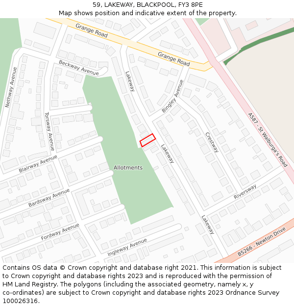 59, LAKEWAY, BLACKPOOL, FY3 8PE: Location map and indicative extent of plot