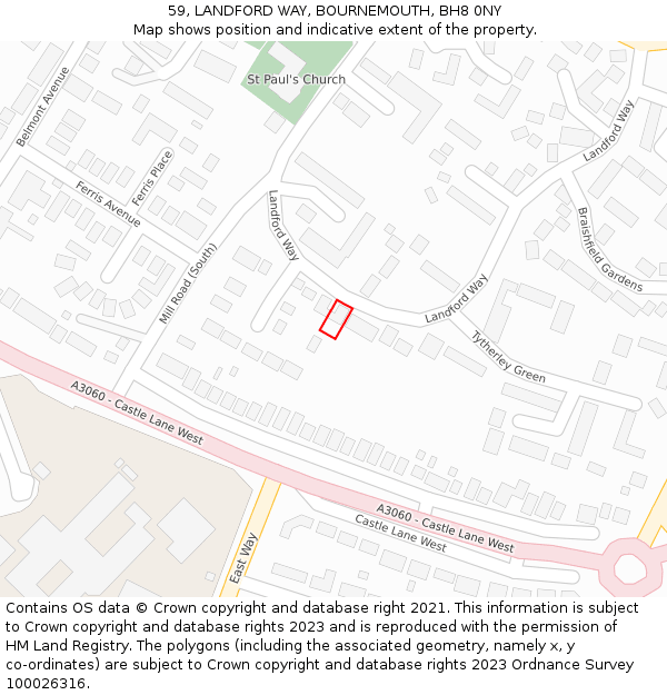 59, LANDFORD WAY, BOURNEMOUTH, BH8 0NY: Location map and indicative extent of plot