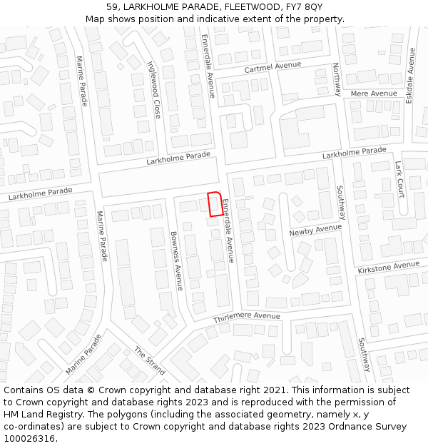 59, LARKHOLME PARADE, FLEETWOOD, FY7 8QY: Location map and indicative extent of plot