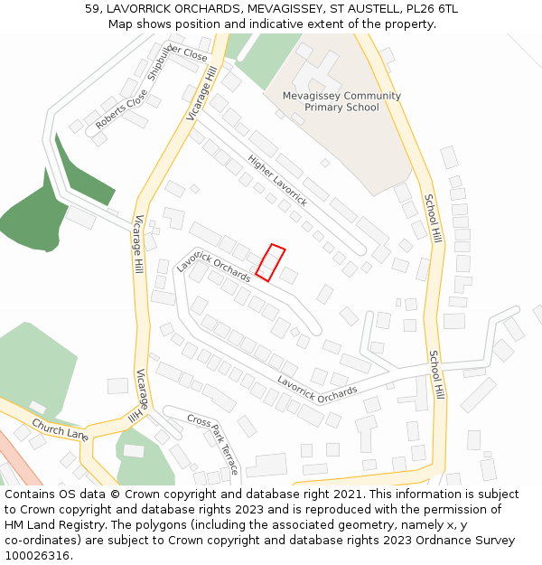 59, LAVORRICK ORCHARDS, MEVAGISSEY, ST AUSTELL, PL26 6TL: Location map and indicative extent of plot