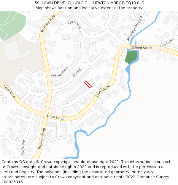 59, LAWN DRIVE, CHUDLEIGH, NEWTON ABBOT, TQ13 0LS: Location map and indicative extent of plot