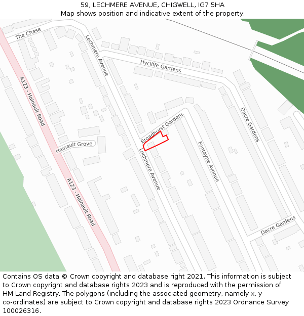 59, LECHMERE AVENUE, CHIGWELL, IG7 5HA: Location map and indicative extent of plot