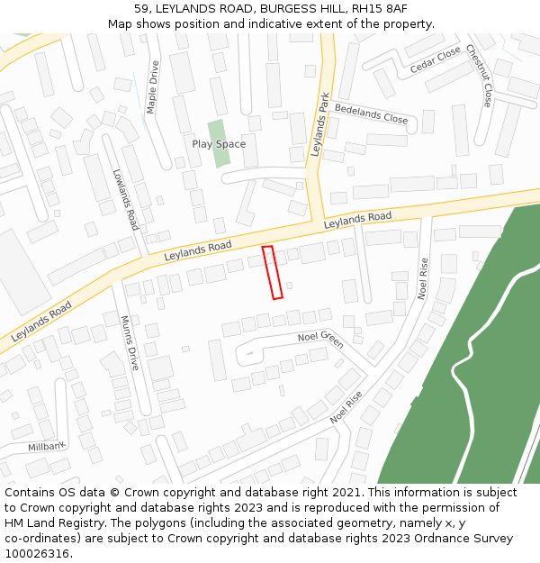 59, LEYLANDS ROAD, BURGESS HILL, RH15 8AF: Location map and indicative extent of plot