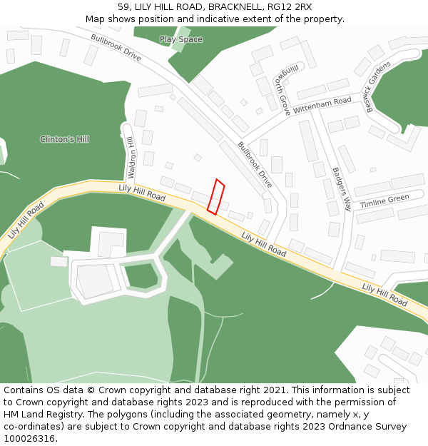 59, LILY HILL ROAD, BRACKNELL, RG12 2RX: Location map and indicative extent of plot