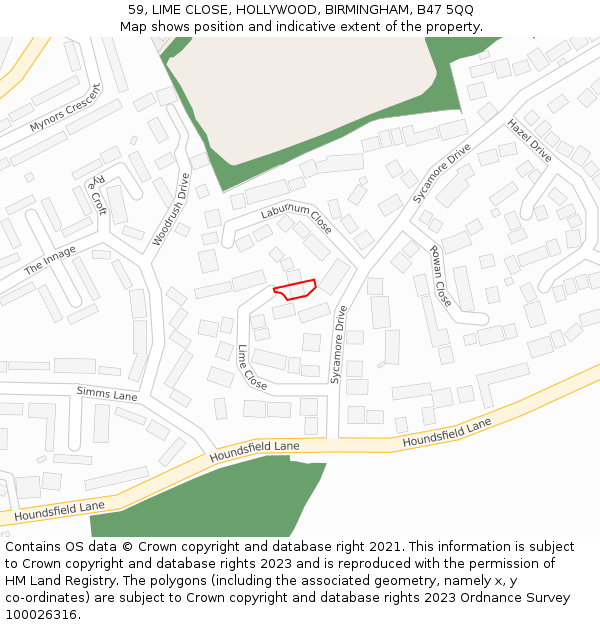 59, LIME CLOSE, HOLLYWOOD, BIRMINGHAM, B47 5QQ: Location map and indicative extent of plot