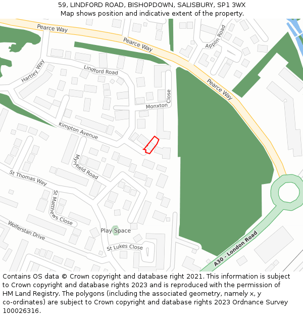 59, LINDFORD ROAD, BISHOPDOWN, SALISBURY, SP1 3WX: Location map and indicative extent of plot