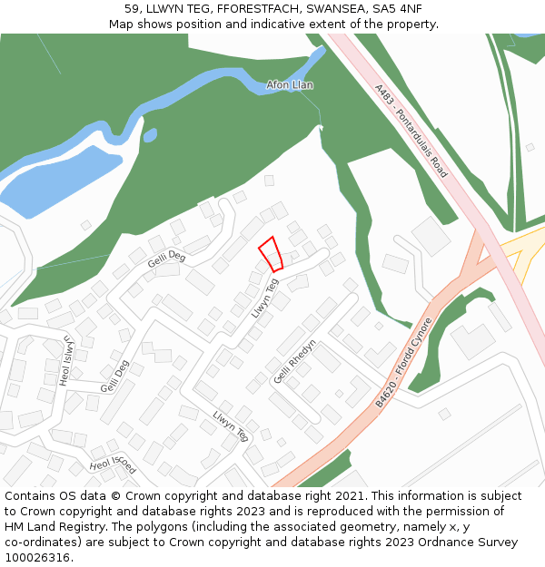 59, LLWYN TEG, FFORESTFACH, SWANSEA, SA5 4NF: Location map and indicative extent of plot