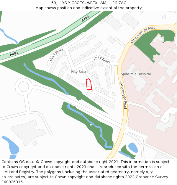 59, LLYS Y GROES, WREXHAM, LL13 7AG: Location map and indicative extent of plot