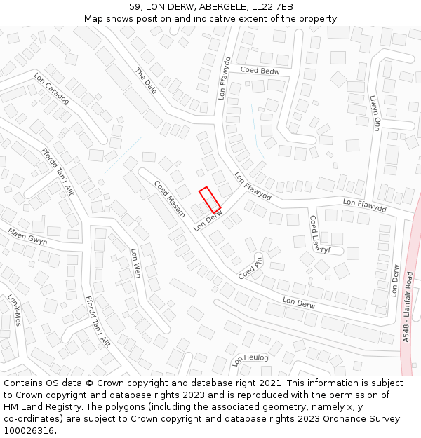 59, LON DERW, ABERGELE, LL22 7EB: Location map and indicative extent of plot