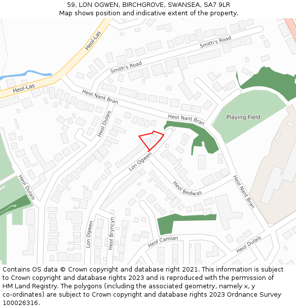 59, LON OGWEN, BIRCHGROVE, SWANSEA, SA7 9LR: Location map and indicative extent of plot