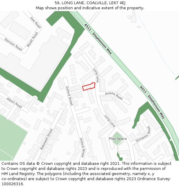 59, LONG LANE, COALVILLE, LE67 4EJ: Location map and indicative extent of plot