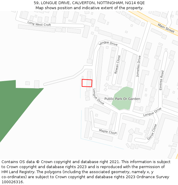 59, LONGUE DRIVE, CALVERTON, NOTTINGHAM, NG14 6QE: Location map and indicative extent of plot