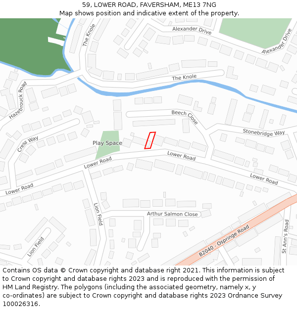 59, LOWER ROAD, FAVERSHAM, ME13 7NG: Location map and indicative extent of plot