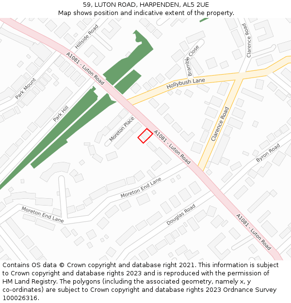 59, LUTON ROAD, HARPENDEN, AL5 2UE: Location map and indicative extent of plot