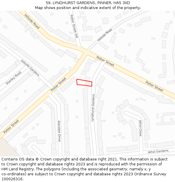 59, LYNDHURST GARDENS, PINNER, HA5 3XD: Location map and indicative extent of plot