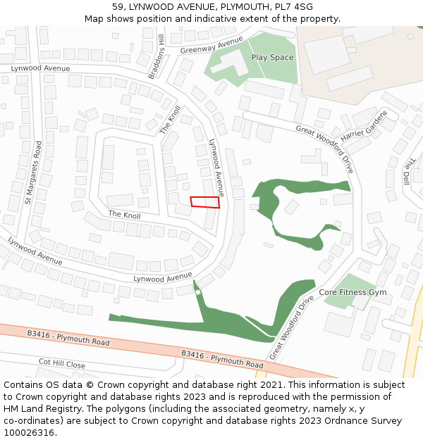 59, LYNWOOD AVENUE, PLYMOUTH, PL7 4SG: Location map and indicative extent of plot