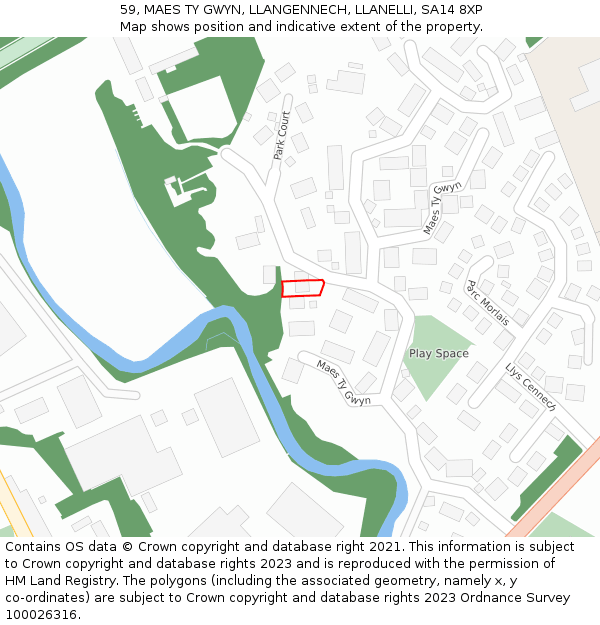 59, MAES TY GWYN, LLANGENNECH, LLANELLI, SA14 8XP: Location map and indicative extent of plot