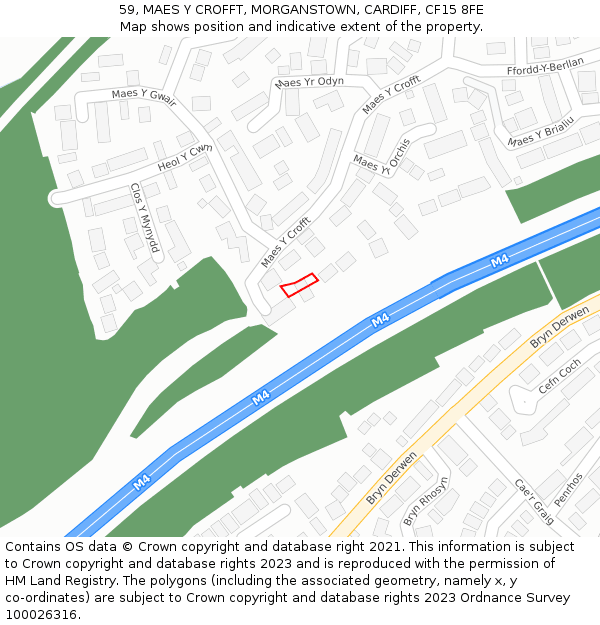 59, MAES Y CROFFT, MORGANSTOWN, CARDIFF, CF15 8FE: Location map and indicative extent of plot