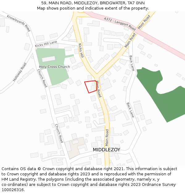 59, MAIN ROAD, MIDDLEZOY, BRIDGWATER, TA7 0NN: Location map and indicative extent of plot