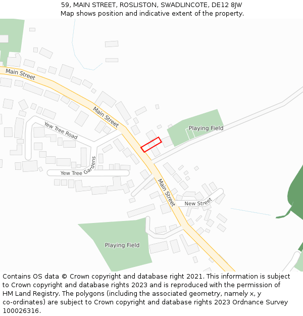 59, MAIN STREET, ROSLISTON, SWADLINCOTE, DE12 8JW: Location map and indicative extent of plot