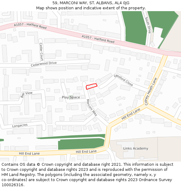 59, MARCONI WAY, ST. ALBANS, AL4 0JG: Location map and indicative extent of plot