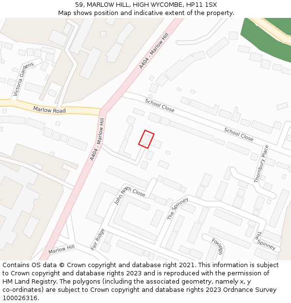 59, MARLOW HILL, HIGH WYCOMBE, HP11 1SX: Location map and indicative extent of plot