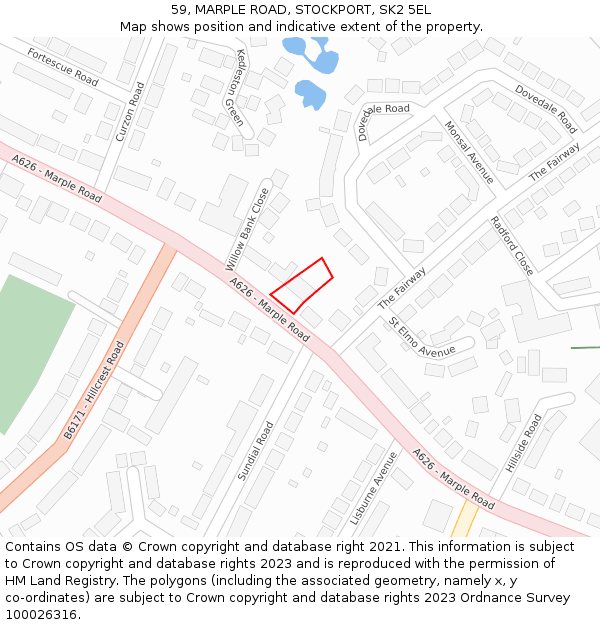 59, MARPLE ROAD, STOCKPORT, SK2 5EL: Location map and indicative extent of plot
