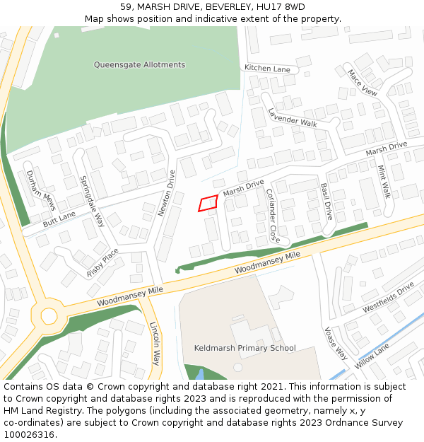 59, MARSH DRIVE, BEVERLEY, HU17 8WD: Location map and indicative extent of plot