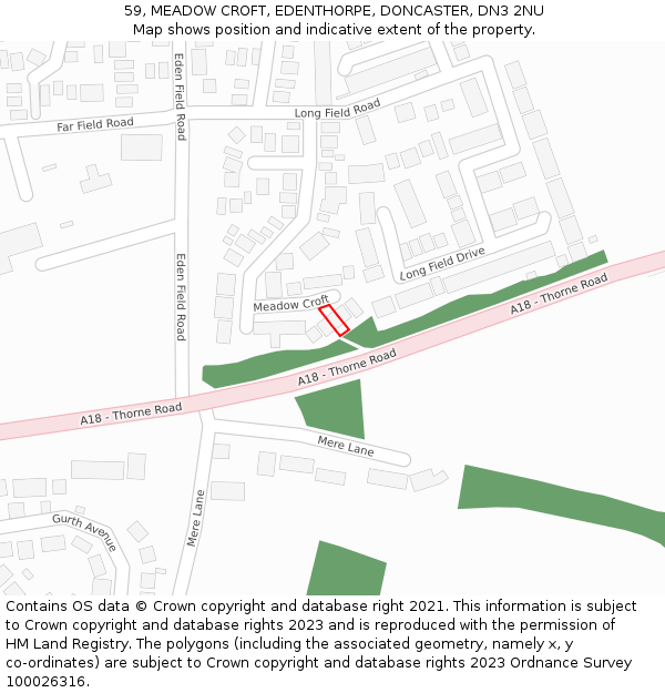 59, MEADOW CROFT, EDENTHORPE, DONCASTER, DN3 2NU: Location map and indicative extent of plot