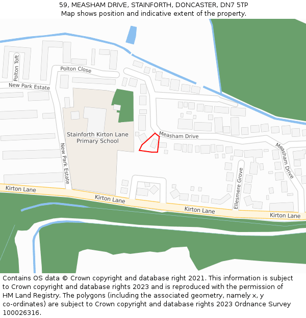 59, MEASHAM DRIVE, STAINFORTH, DONCASTER, DN7 5TP: Location map and indicative extent of plot