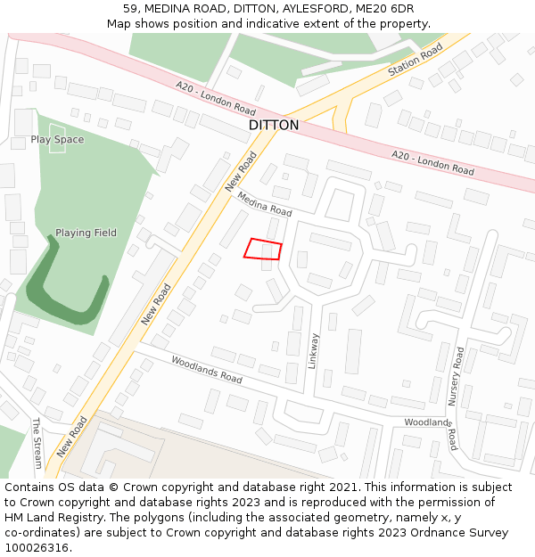 59, MEDINA ROAD, DITTON, AYLESFORD, ME20 6DR: Location map and indicative extent of plot